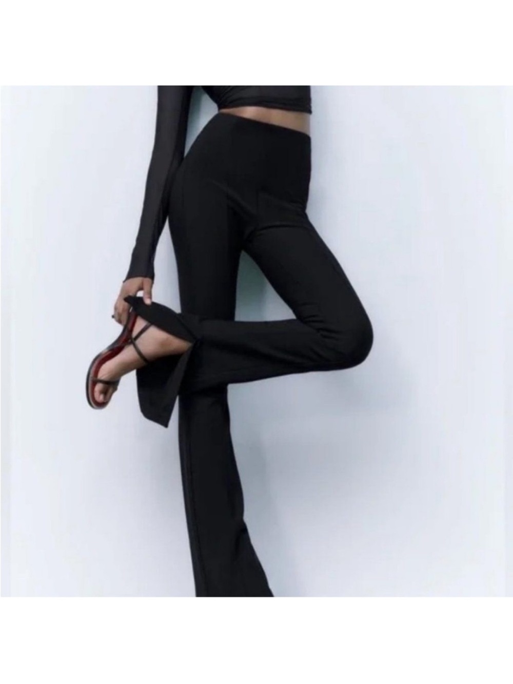 Zara High-Waisted Ribbed Flared Slit Leggings/Pants